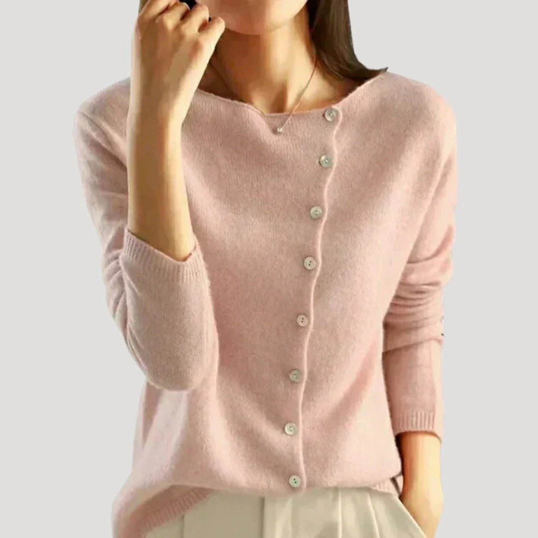 Dam asymmetrisk stickad jumper med knappar