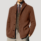Herr stickad cardigan med sjalkrage