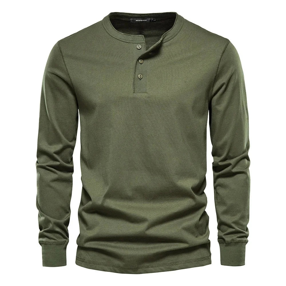Herr långärmad Henley T-shirt för träning och vardag