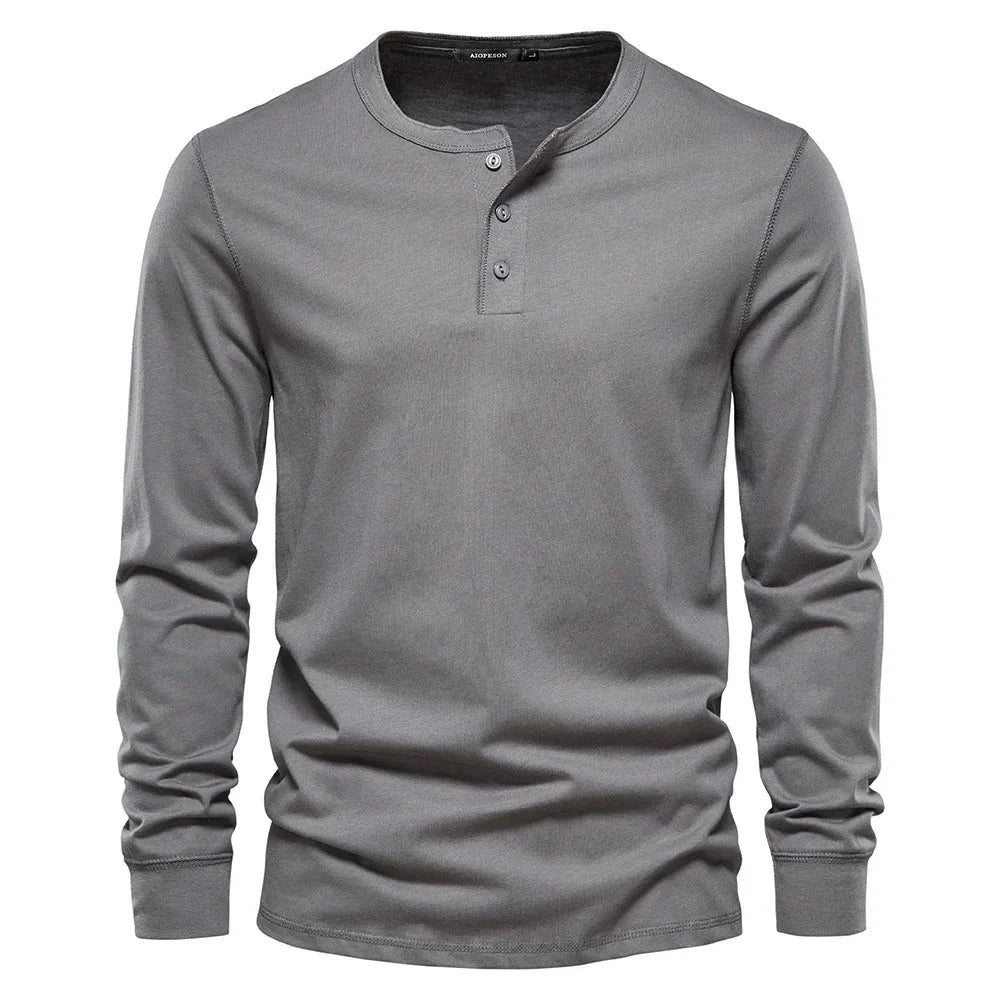 Herr långärmad Henley T-shirt för träning och vardag