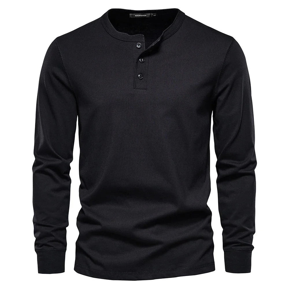 Herr långärmad Henley T-shirt för träning och vardag