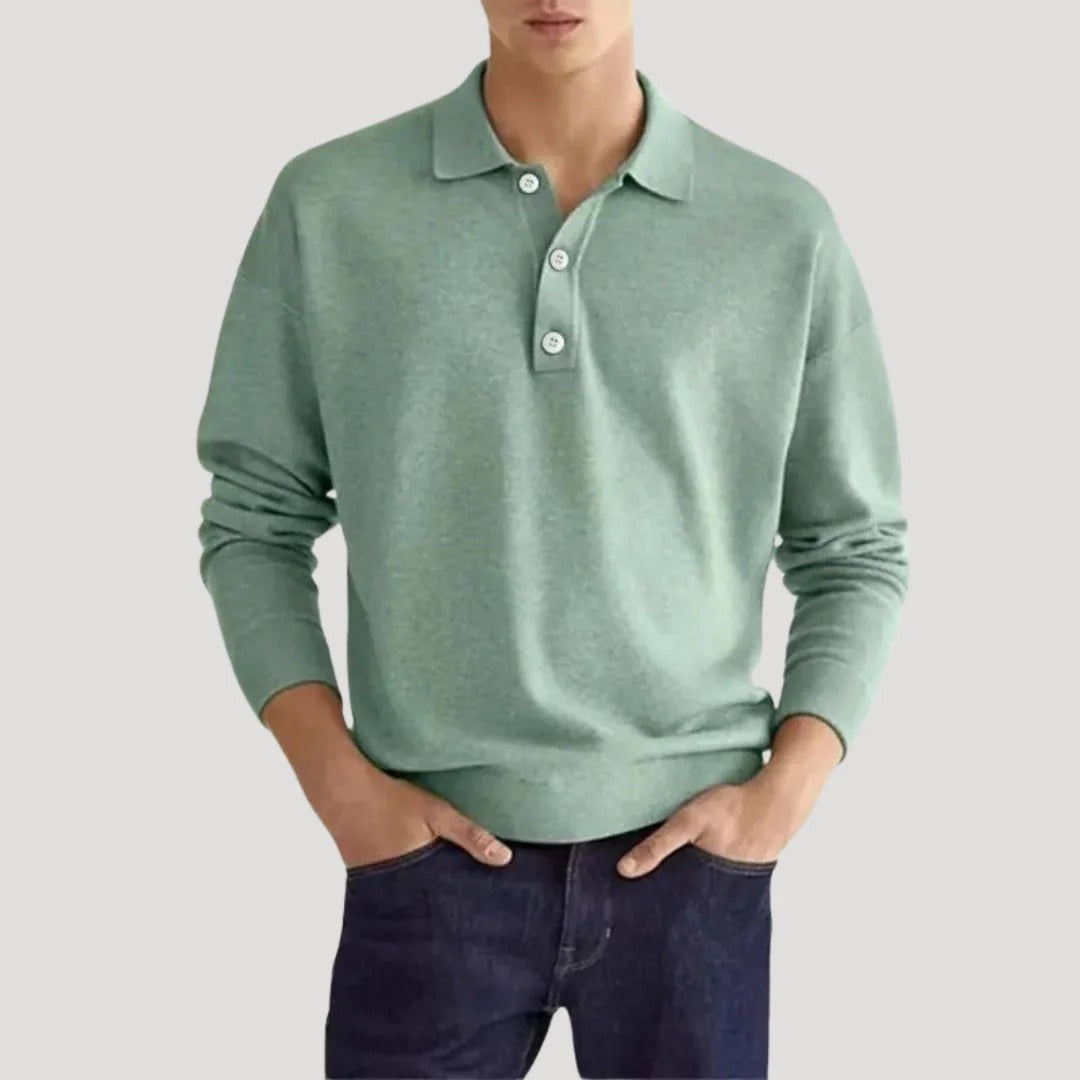 Herr stickad henley polotröja i bomull