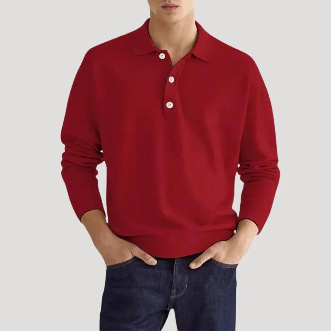 Herr stickad henley polotröja i bomull