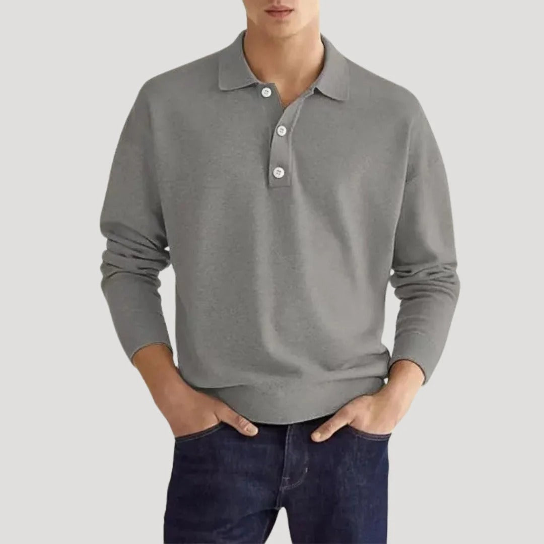 Herr stickad henley polotröja i bomull