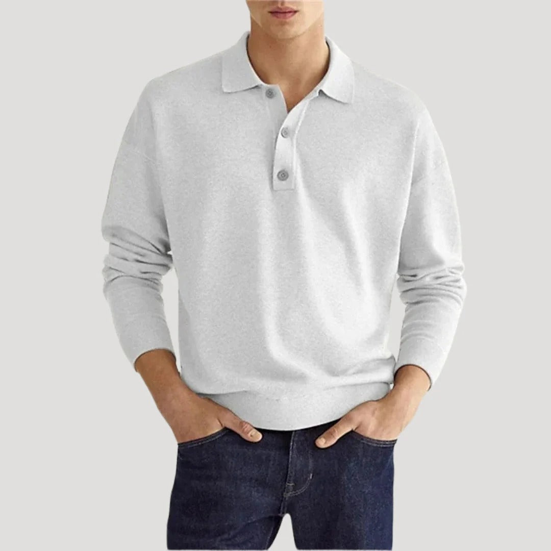 Herr stickad henley polotröja i bomull