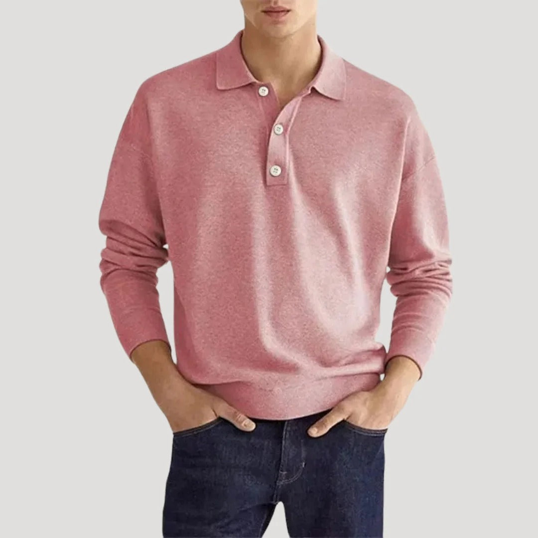 Herr stickad henley polotröja i bomull