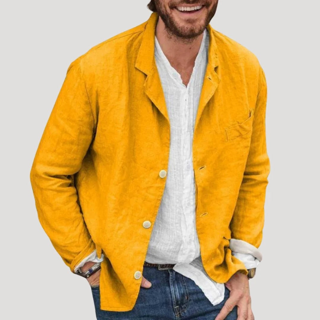 Herr linne overshirt med knappstängning
