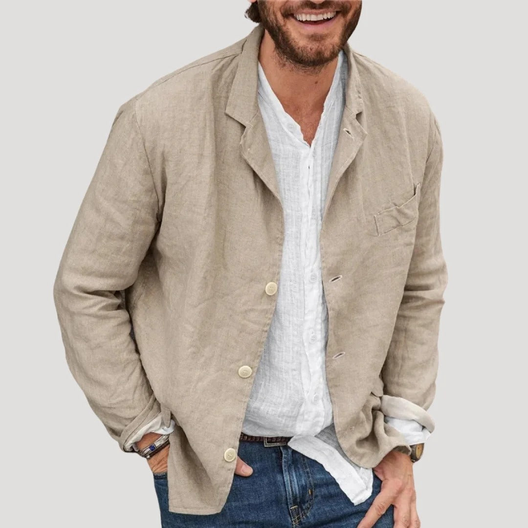 Herr linne overshirt med knappstängning