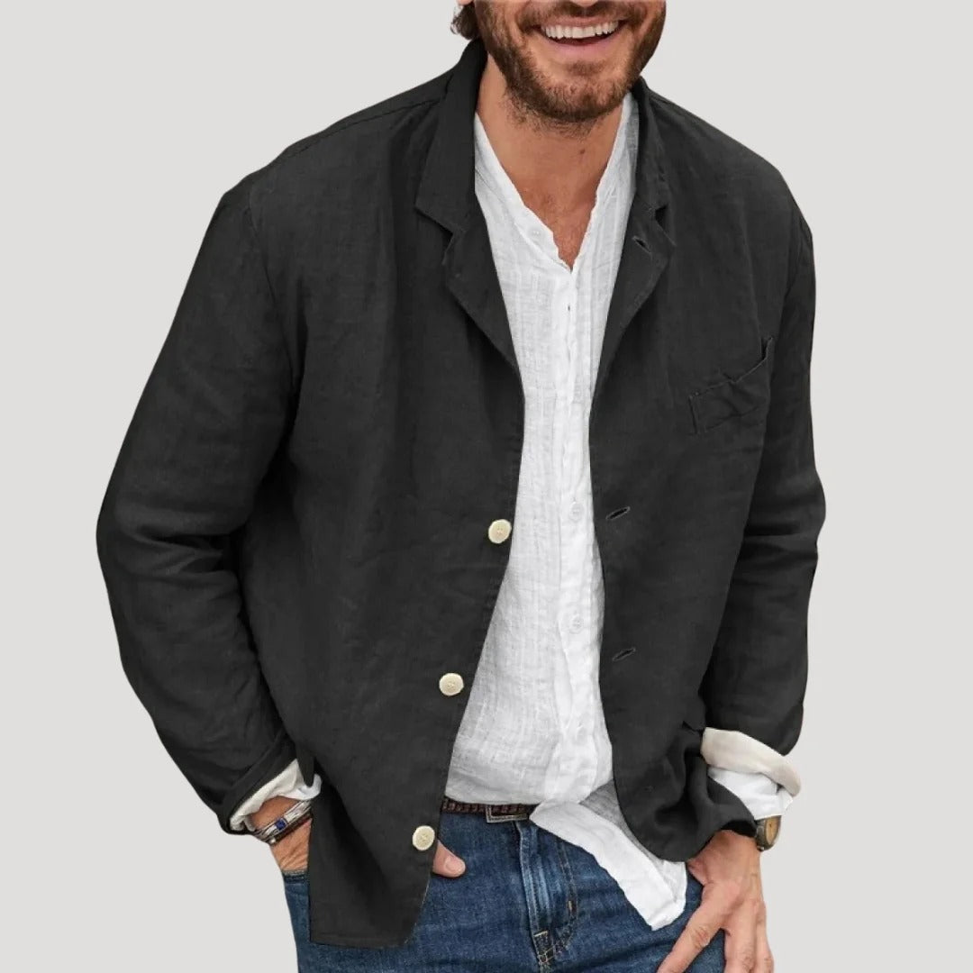 Herr linne overshirt med knappstängning