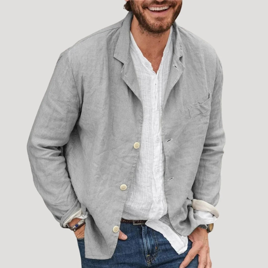 Herr linne overshirt med knappstängning