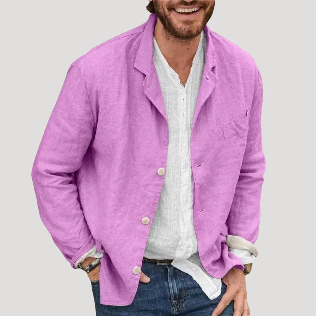 Herr linne overshirt med knappstängning