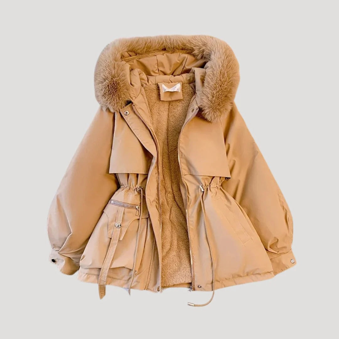 Dam vinterparka med faux päls och justerbar midja