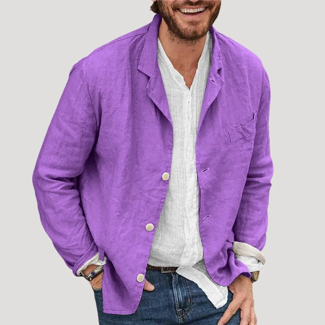 Herr linne overshirt med knappstängning