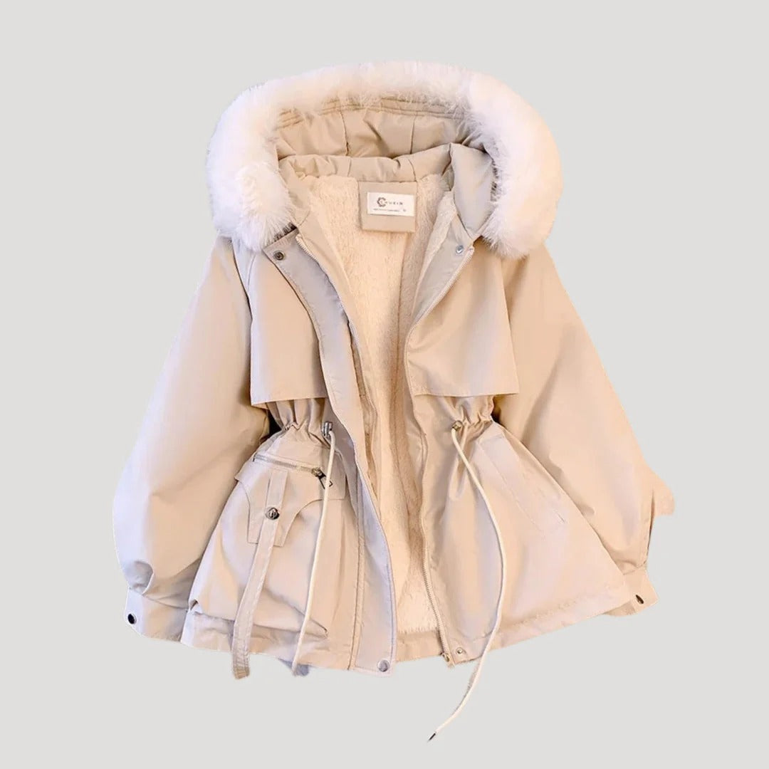 Dam vinterparka med faux päls och justerbar midja