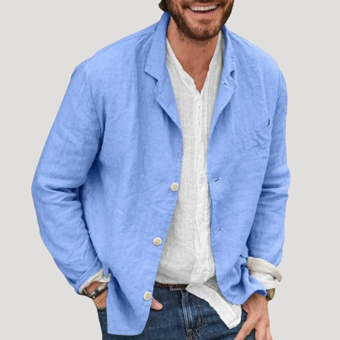 Herr linne overshirt med knappstängning