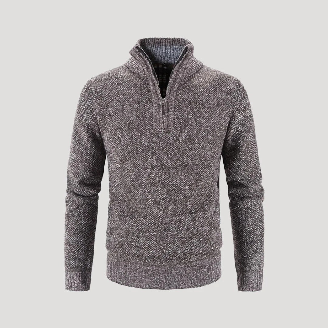 Herr ulltröja med halv zip i henley-stil