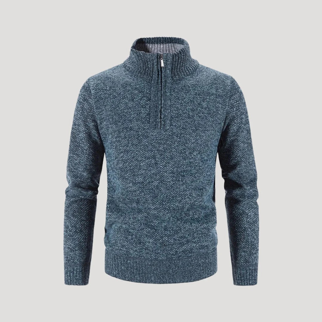 Herr ulltröja med halv zip i henley-stil