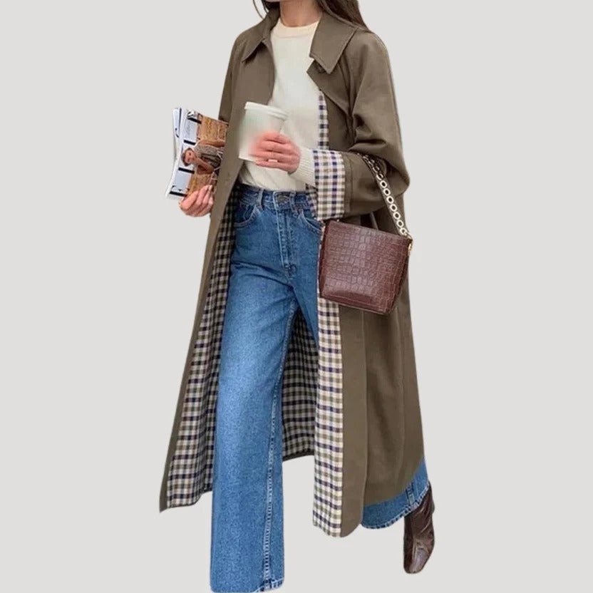 Dam lång trenchcoat med krage tunn modell